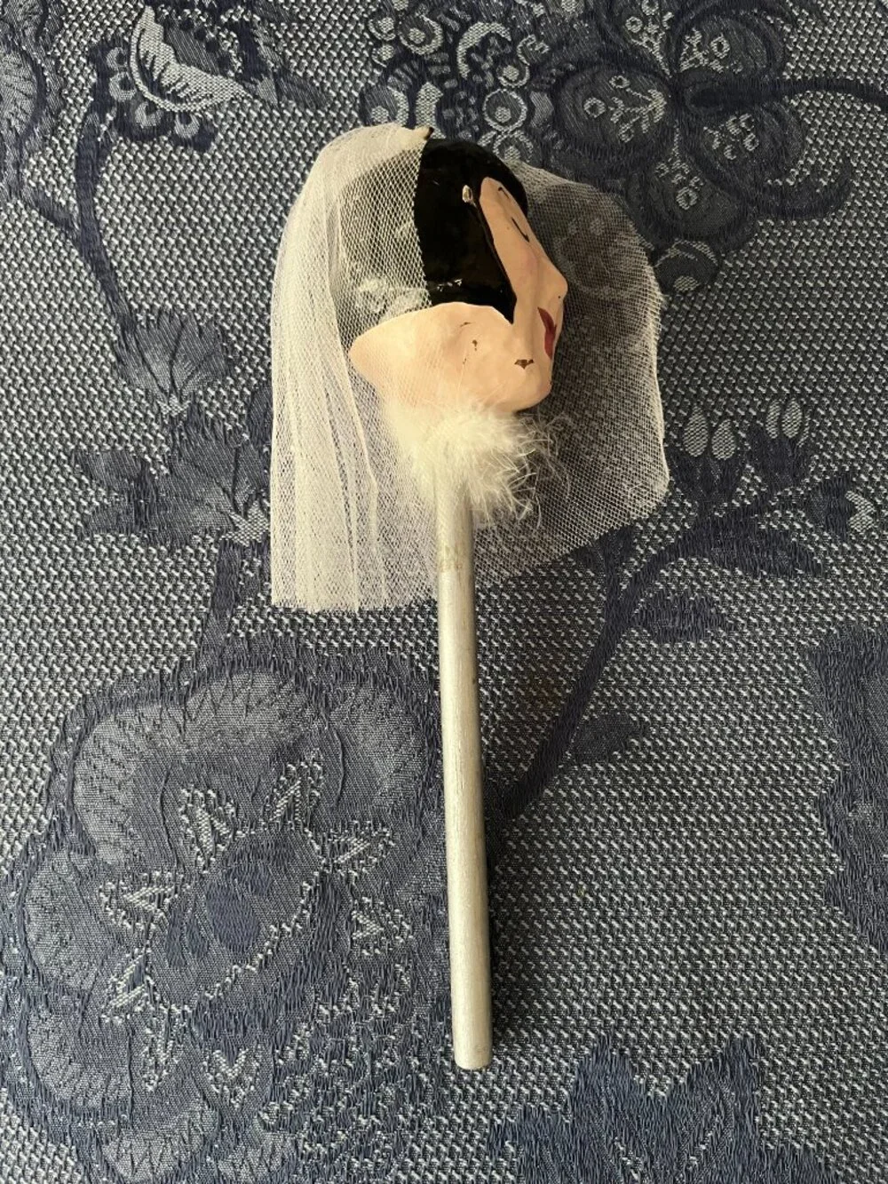 Vintage paper mache bride maraca folk art
